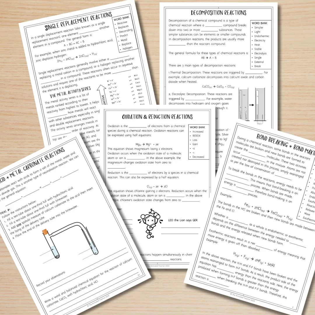 Classifying types of chemical reactions worksheet booklet - Image 2