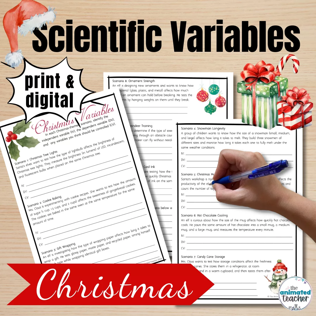 science christmas worksheets scientific variables.