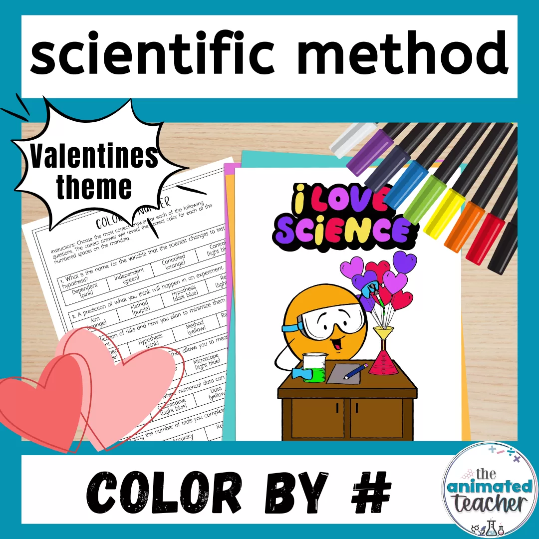 science valentines color by number